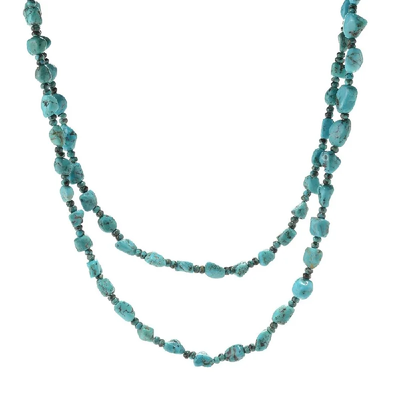 Galaxy charm necklaces-Sterling Silver 48" Turquoise Beaded Necklace w/ 3" Extender