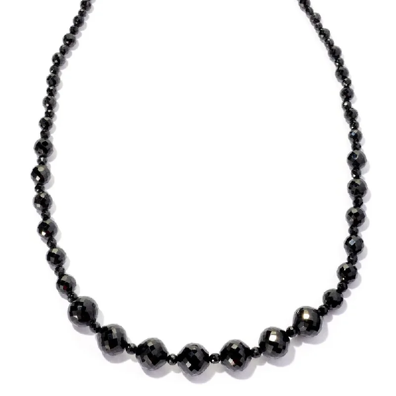 Layered link necklaces-Stainless Steel Black Spinel Graduated Bead Magnetic Clasp Necklace