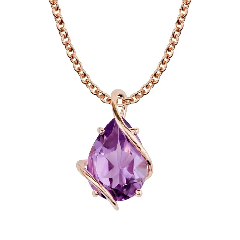 Spinel necklaces-Viducci 10k Rose Gold Genuine Pear-shape Amethyst Tear-Drop Pendant Necklace