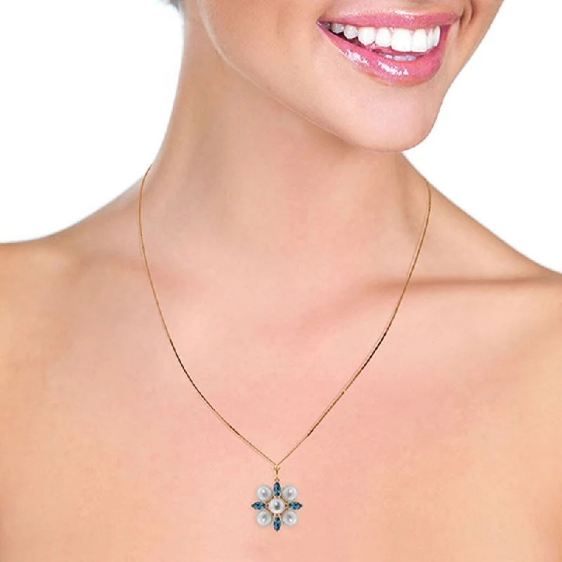 High gloss necklaces-6.3 Carat 14K Solid Rose Gold Snowflake pearl Blue Topaz Necklace