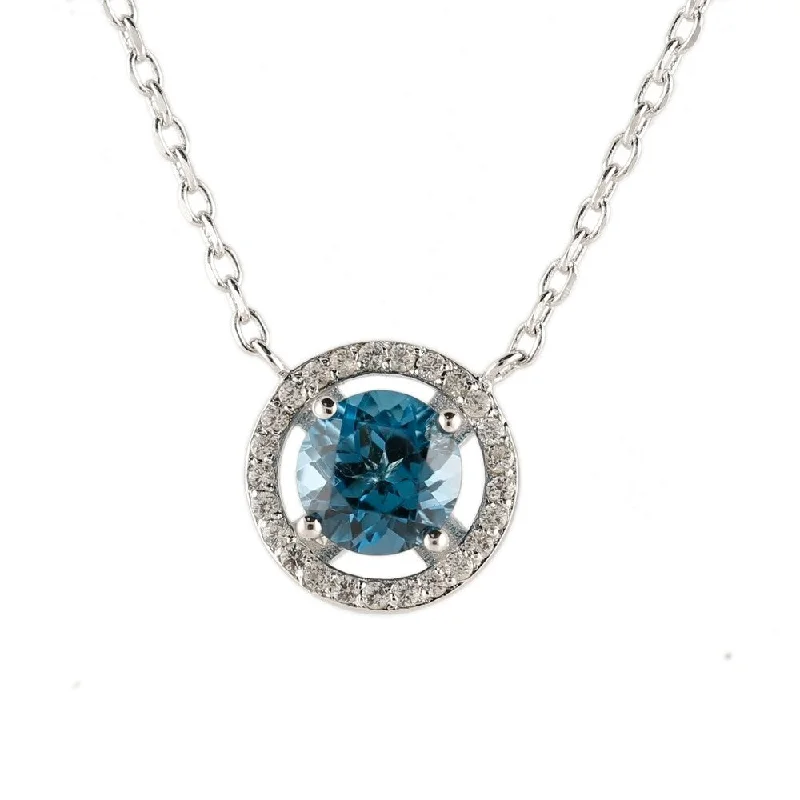 Linen cord necklaces-Ster Silver London Blue Topaz & Created White Sapphire Necklace 18"L