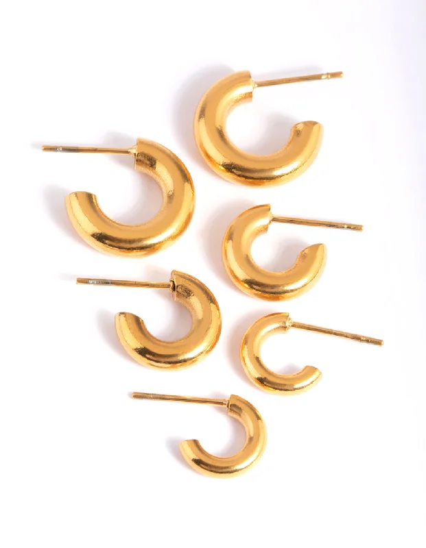 Fine bead earrings-Waterproof Gold Plated Stainless Steel Mixed Hoop Earring Pack