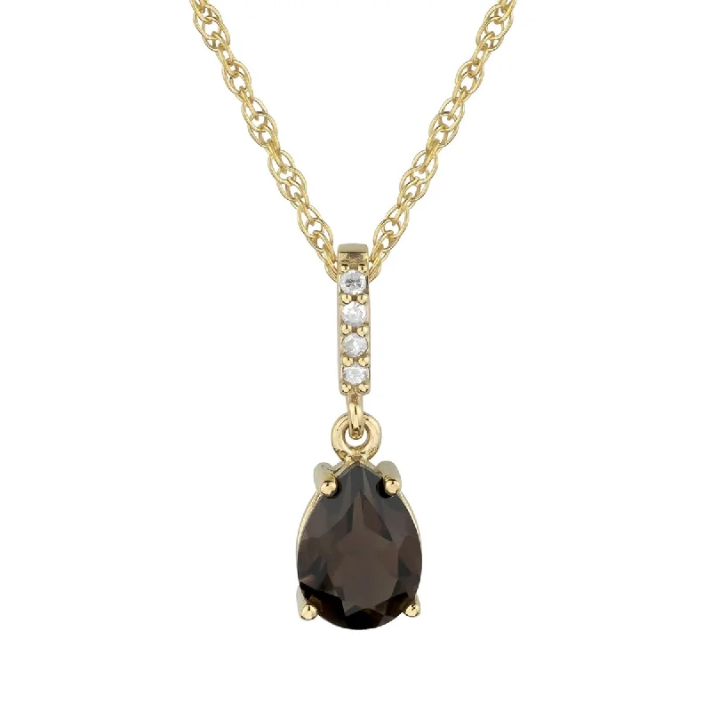 Wide chain necklaces-Viducci 10k Yellow Gold Genuine Pear-Shape Smoky Quartz and Diamond Drop Pendant Necklace