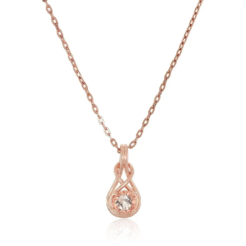 Neat-line necklaces-Rose Gold-plated Silver Morganite Solitaire Pendant Necklace, 18" - Pink