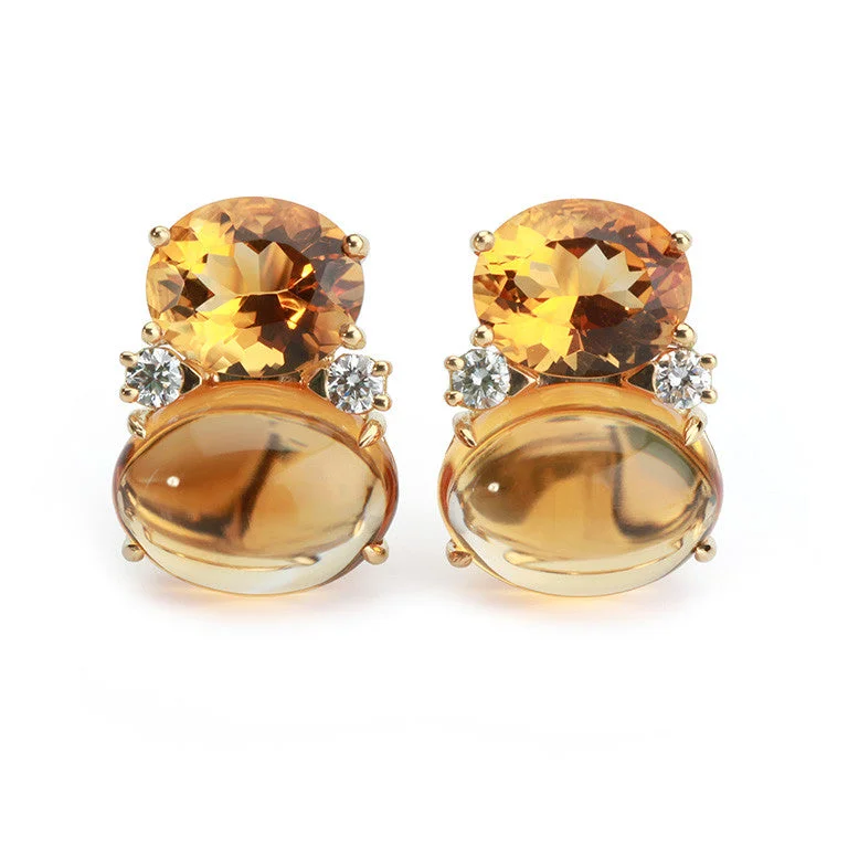 Pink gold earrings-Large GUM DROP™ Earrings with Citrine and Cabochon Citrine and Diamonds