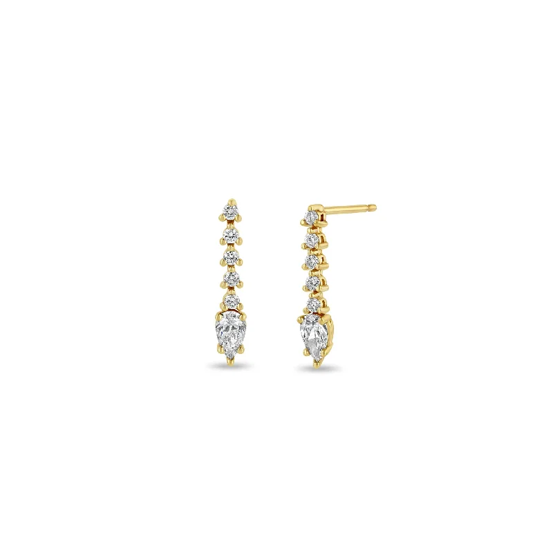 Half moon earrings-14k Diamond Tennis with Pear Diamond Short Drop Earrings