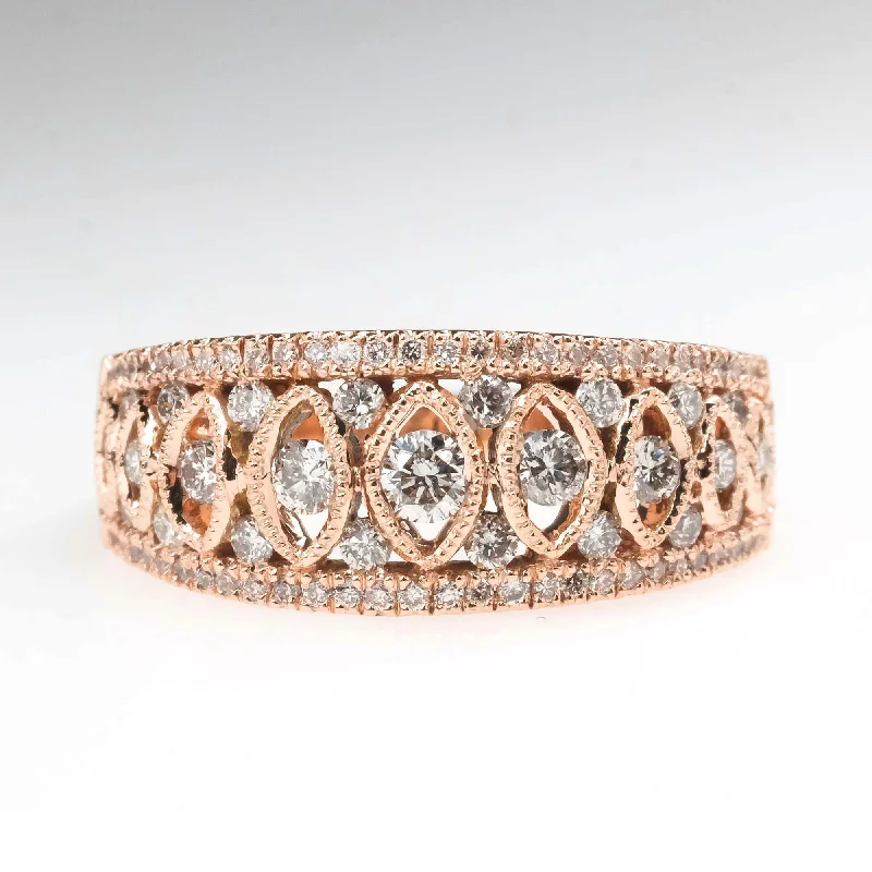 Subtle accent engagement rings-0.62ctw Diamond Anniversary Filigree Wide Ring in 14K Rose Gold