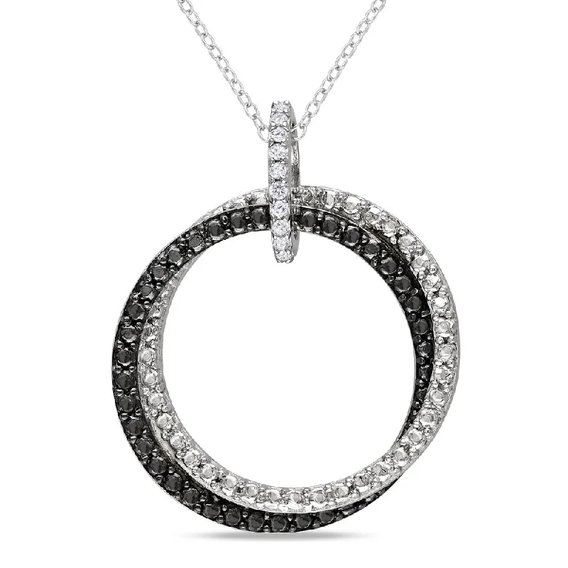 Cotton braid necklaces-Miadora Sterling Silver Diamond Accent Black and White Circle Necklace