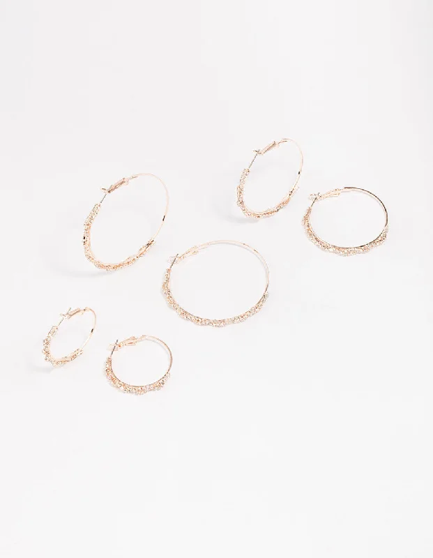 Light clay earrings-Rose Gold Diamante Oval Earring Pack