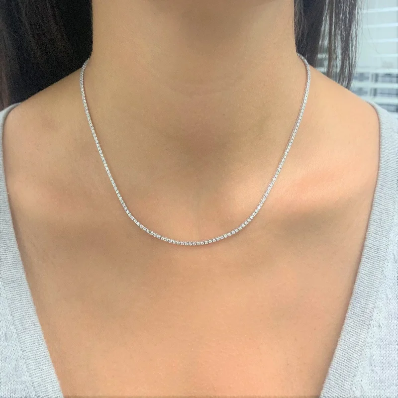 Neat-line necklaces-Joelle Diamond Tennis Necklace 3 CTTW 14K White Gold 17"