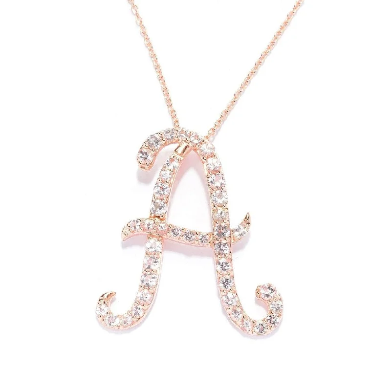 Whimsical bead necklaces-18k Rose Gold over Sterling Silver Round Morganite Initial A Necklace