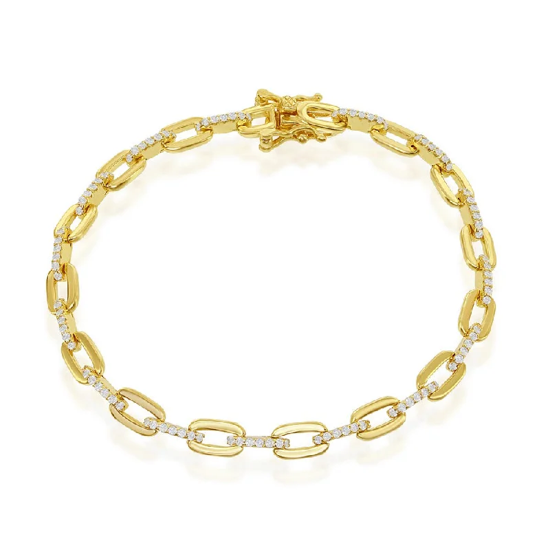 Layered chain bangles-Yellow Overlay  CZ Paperclip Bracelet