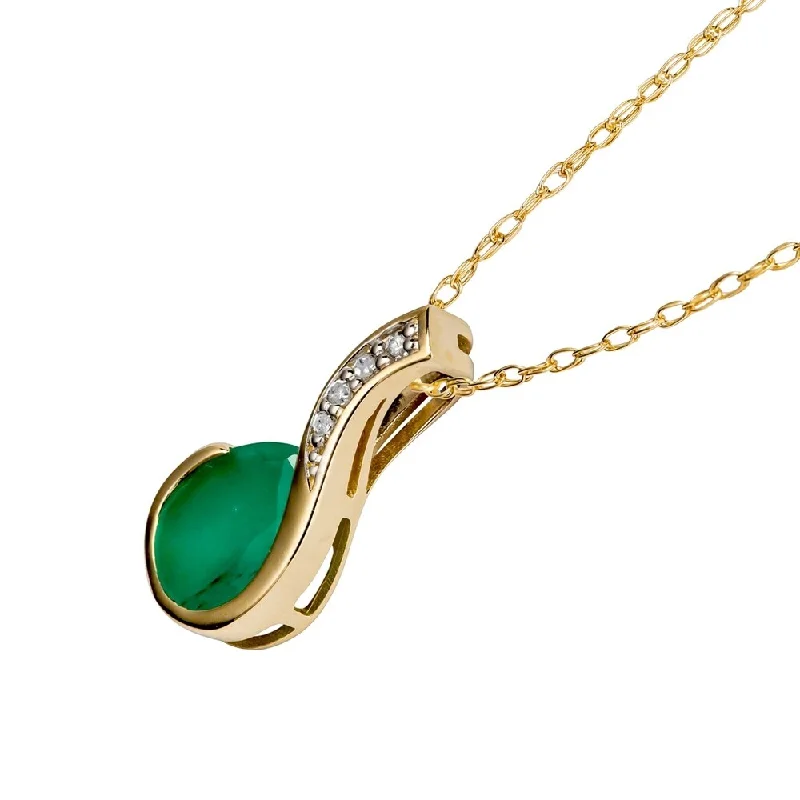 Tiny charm necklaces-Viducci 10k Yellow Gold Genuine Pear-Shape Emerald and Diamond Drop Pendant Necklace