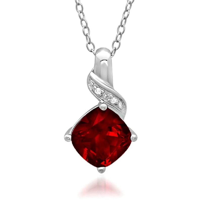 Light wood necklaces-Amanda Rose collection 2 1/2ct Created Ruby and Natural Diamond Pendant-Necklace in Sterling Silver