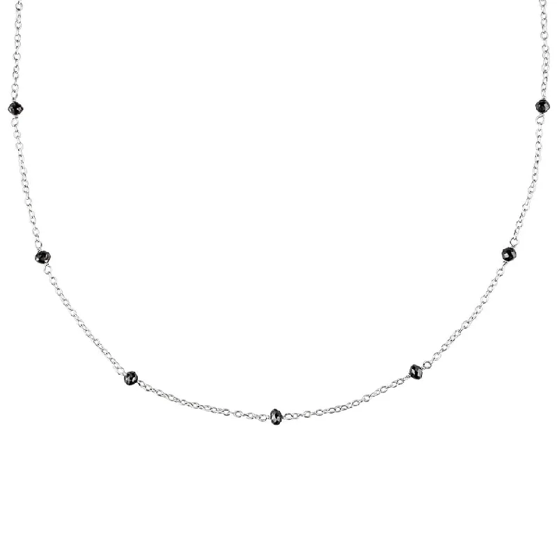 Leaf motif necklaces-Miadora Sterling Silver 1ct TDW Black Diamond Station Necklace