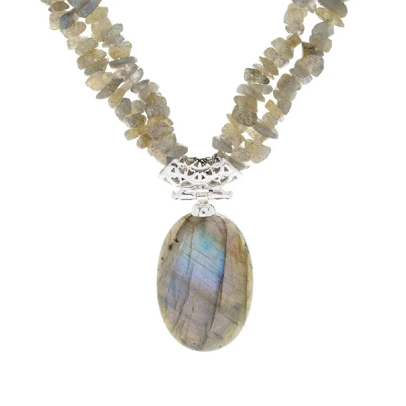 Zodiac charm necklaces-Sterling Silver 17.5" 30 x 20mm Oval Labradorite 2-Strand Necklace