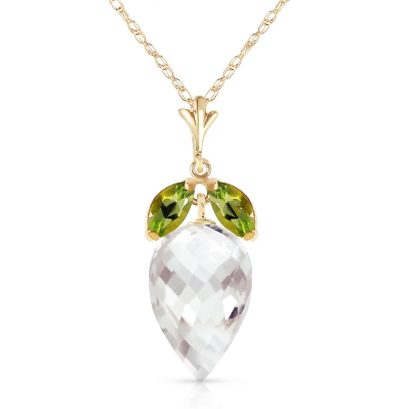 Smooth pendant necklaces-12.75 Carat 14K Solid Gold Necklace Peridot Briolette White Topaz