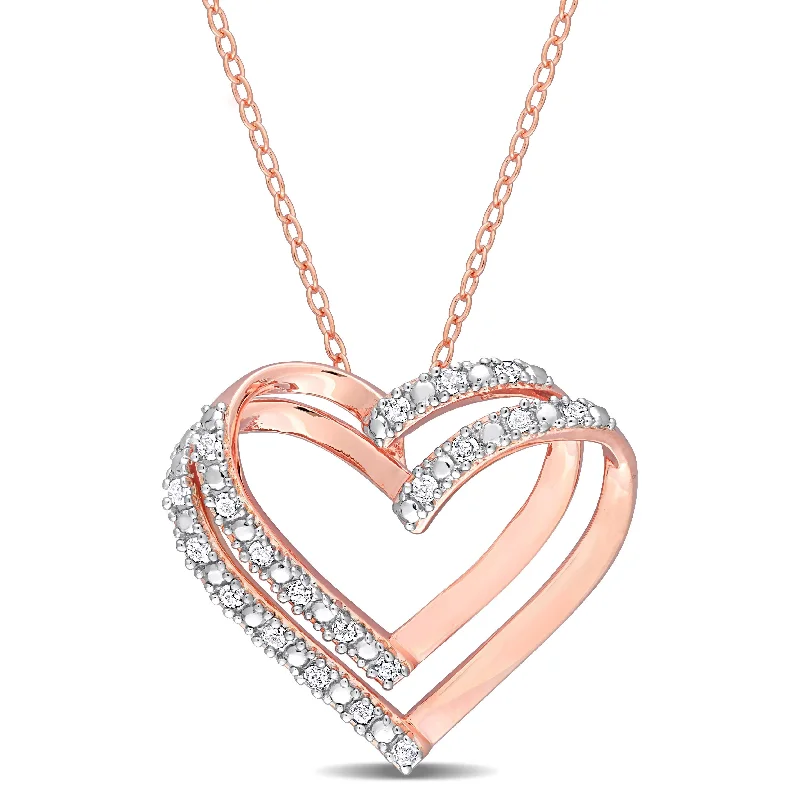 Spinel necklaces-Miadora 1/5ct TDW Diamond Open Double Heart Necklace in Rose Plated Sterling Silver