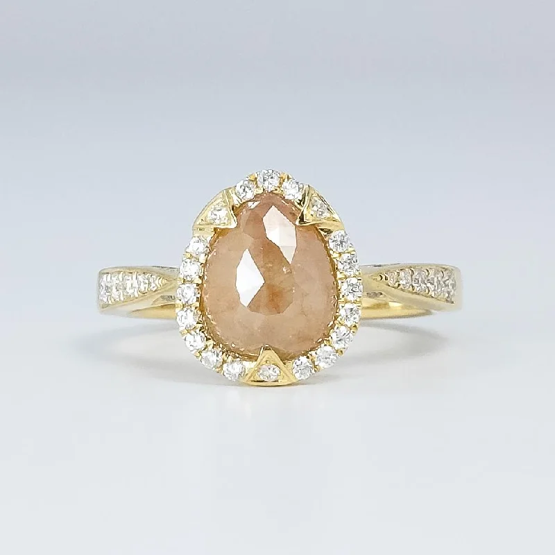 Luxe diamond engagement rings-14K Yellow Gold 1.40ct Pear Shape Rose-Cut Amber Diamond Halo Statement Ring