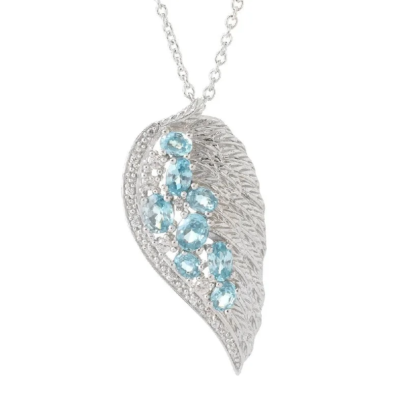 Raised bar necklaces-Platinum over Stering Silver Blue Zircon and White Zircon Angel Wing Necklace