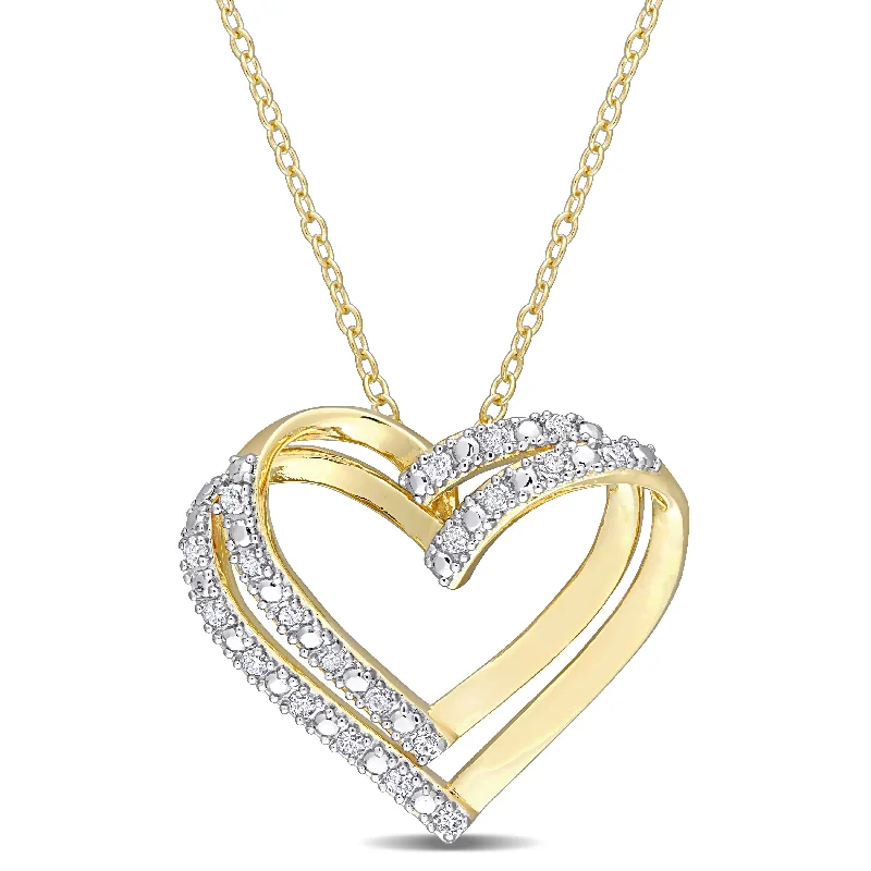 Fiber tassel necklaces-Miadora Yellow Plated Sterling Silver 1/5ct TDW Diamond Open Double Heart Necklace