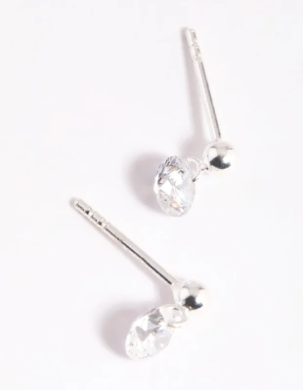 Curved design earrings-Sterling Silver Crystal Stud Earrings