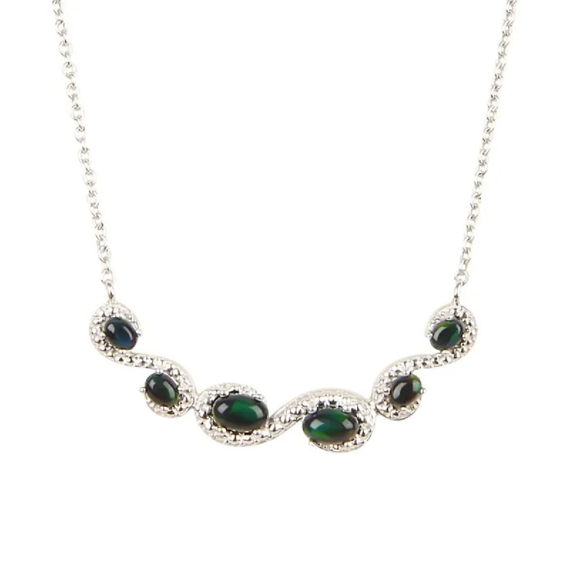 Alloy metal necklaces-925 Sterling Silver Black Opal Swirl Necklace