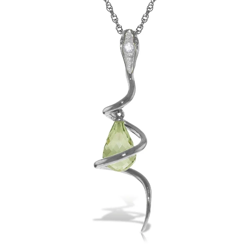 Secure clasp necklaces-2.28 Carat 14K Solid Gold Necklace Dangling Green Amethyst & Diamond