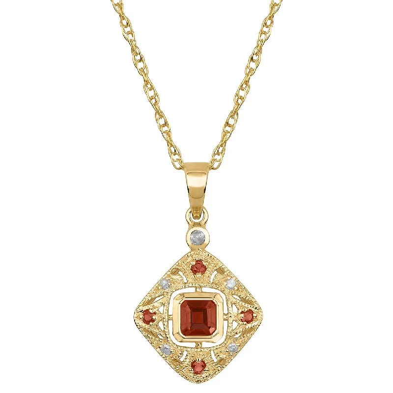 Cosmic charm necklaces-Viducci 10k Yellow Gold Vintage Style Genuine Garnet and Diamond Necklace