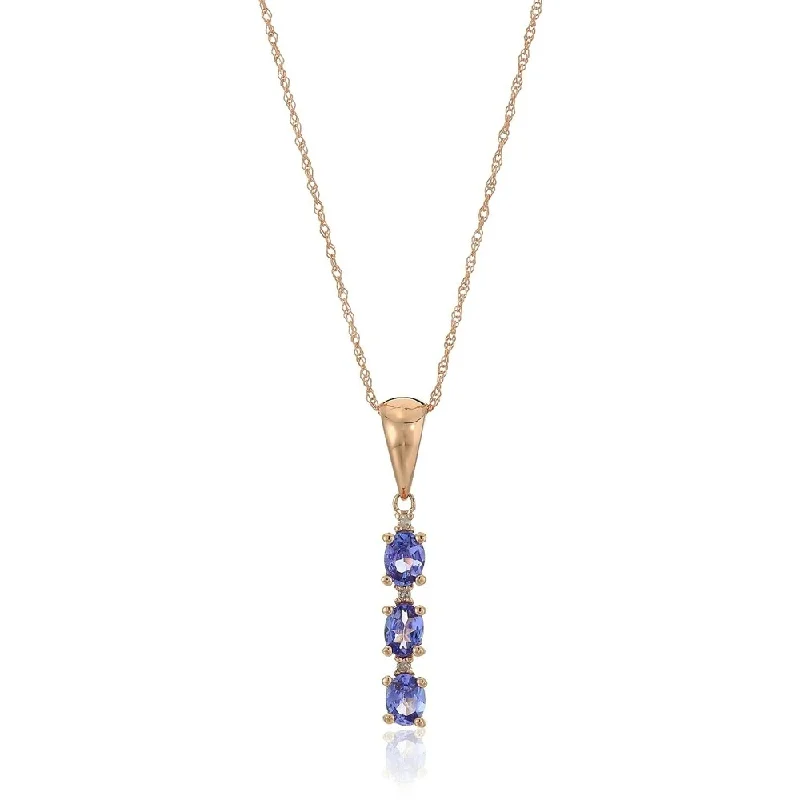 Vine braid necklaces-10k Rose Gold Tanzanite and Diamond 3-Stone Pendant Necklace, 18" - Blue