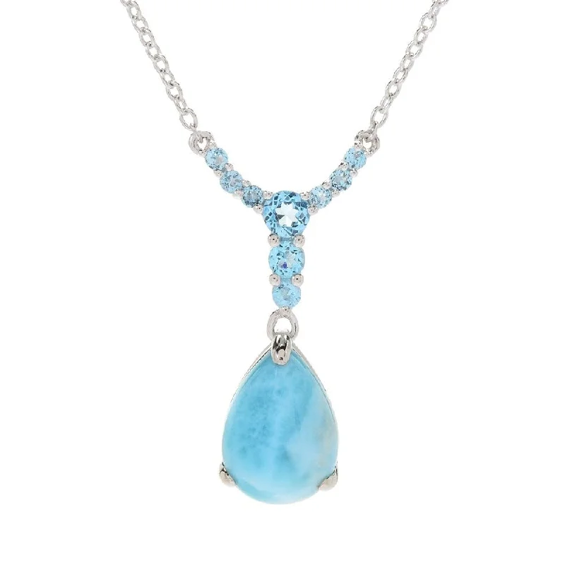 Half moon necklaces-Sterling Silver 18" Larimar & Swiss Blue Topaz Drop Necklace