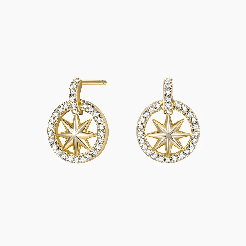 Tiny wing earrings-Round Charm Star Earring Studs For Women