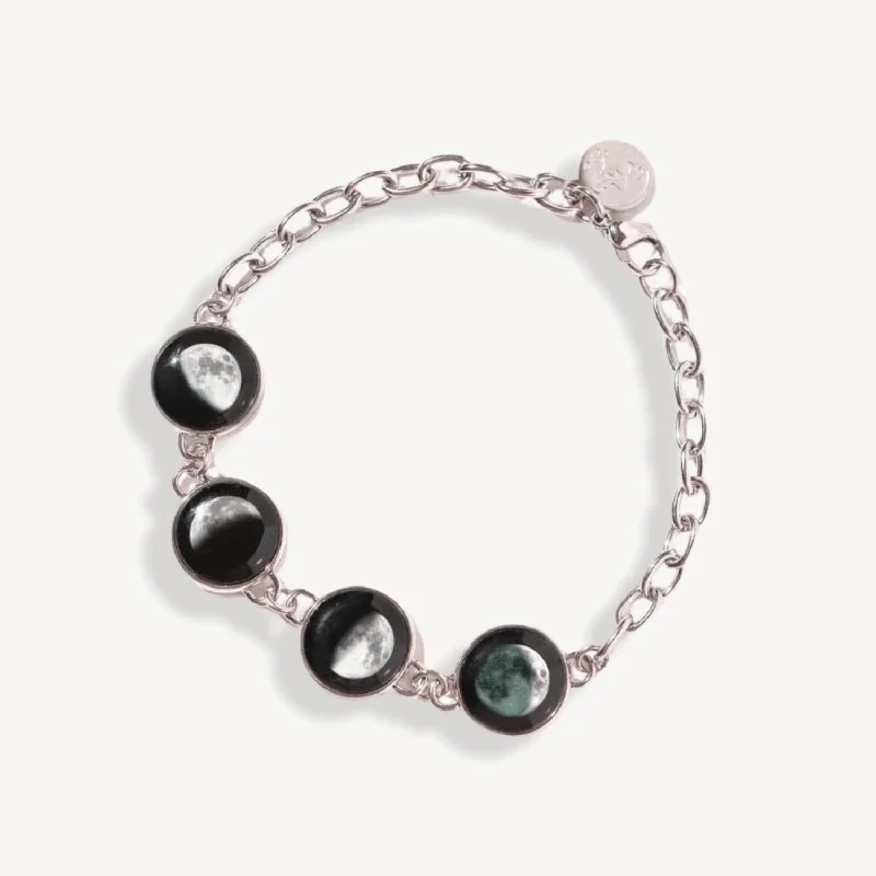 Multi-bead bangles-Four Moon Stainless Steel Link Bracelet