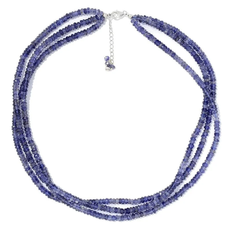 Leaf motif necklaces-Sterling Silver 18" Iolite 3-Strand Beaded Necklace