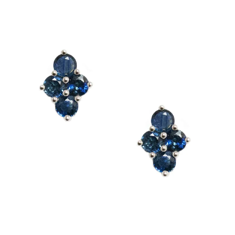 Leaf design earrings-Asher Studs Silver Sapphire