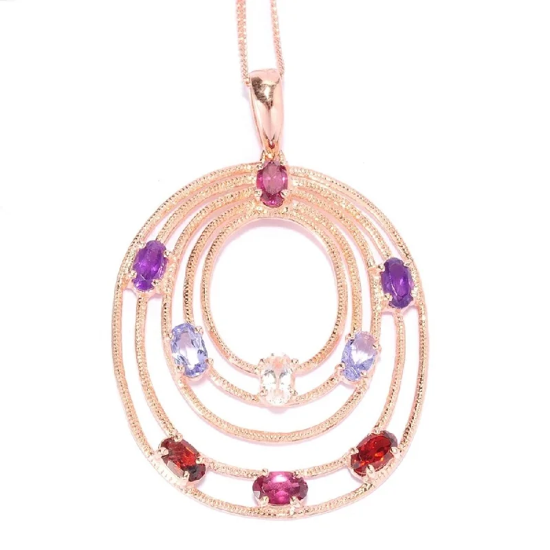 Neat-line necklaces-Multi-gemstone Tiered Oval Pendant Necklace