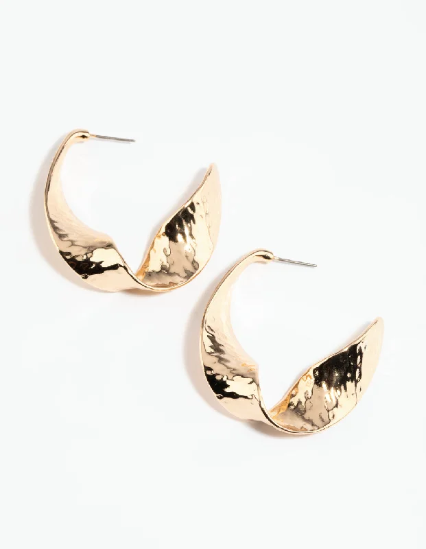 Dove feather earrings-Gold Twisted Drop Earrings