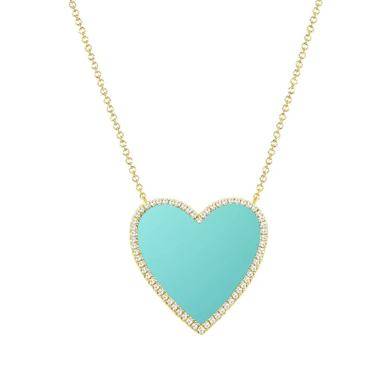 Whimsical bead necklaces-Joelle Turquoise & Diamond Pave Heart Necklace 14K Gold