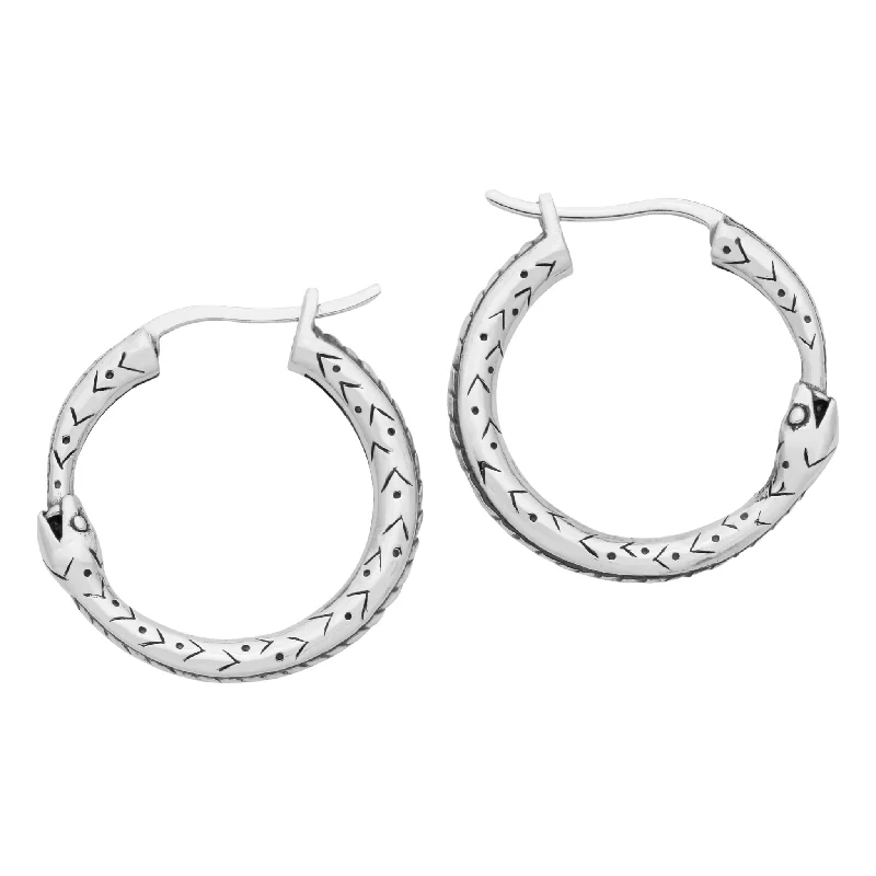 Cotton cord earrings-SERPENTINE - Sterling Silver Hoops