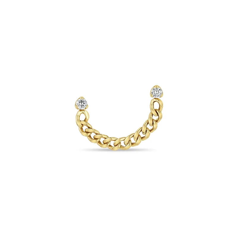 Large hoop earrings-14k Prong Diamond Double Stud Small Curb Chain Earring