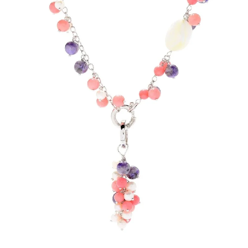 Slanted design necklaces-Sterling Silver 36" 12-in-1 Convertible Charoite Beaded Necklace