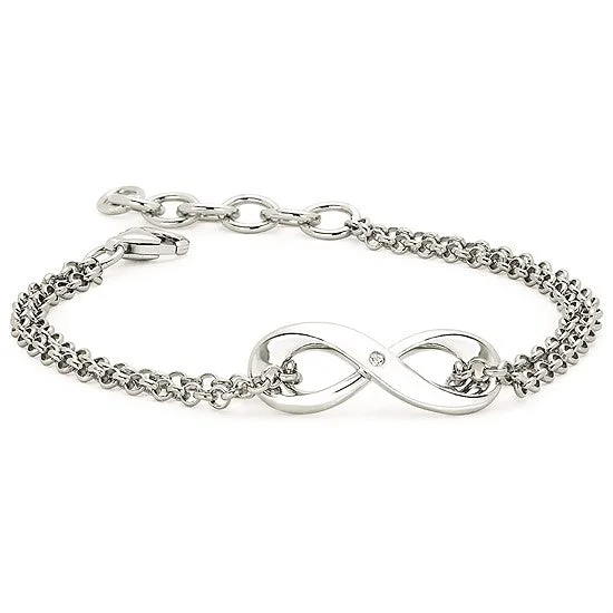 Oval shape bangles-Silver Infinity Bracelet with Diamond Accent.