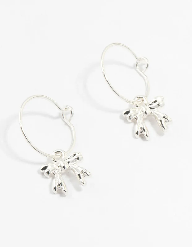 Silk tassel earrings-Silver Bow Hoop Earrings