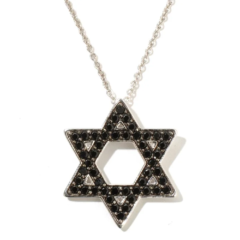 Thick bar necklaces-Sterling Silver Black Spinel Round Star of David Pendant Necklace