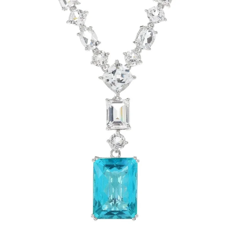 Slanted design necklaces-925 Sterling Silver Blue Quartz and White Topaz Necklace