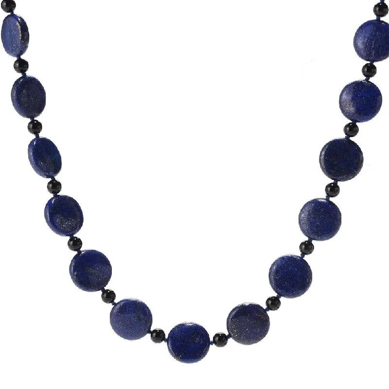 Loop knot necklaces-28" 18mm Coin Shaped Lapis & Onyx Beaded Endless Necklace