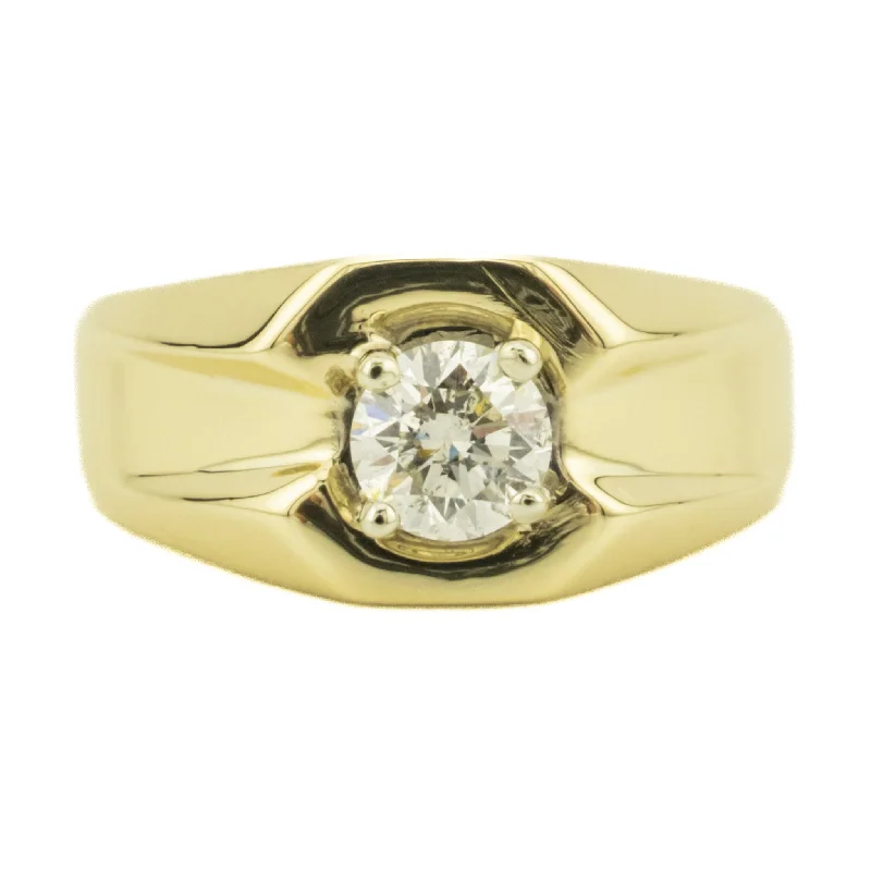 Layered shank engagement rings-0.59ctw Solitaire Round Brilliant Diamond Gent's Ring in 14K Yellow Gold -Size 7.5