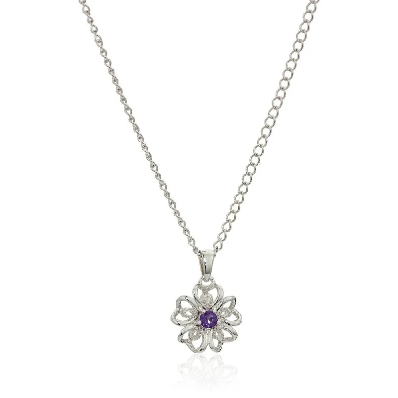 Vintage locket necklaces-Sterling Silver African Amethyst Flower Pendant Necklace, 18"