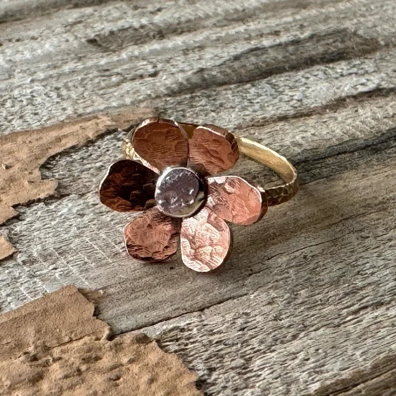 “Alice” Handmade Copper Brass and Sterling Silver Floret Statement Ring