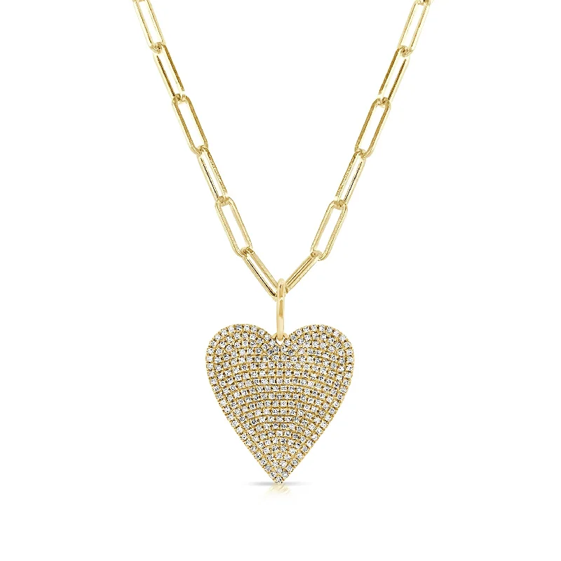 Lily flower necklaces-Joelle Diamond Heart Necklace 14K Yellow Gold on 18-inch Paperclip Chain